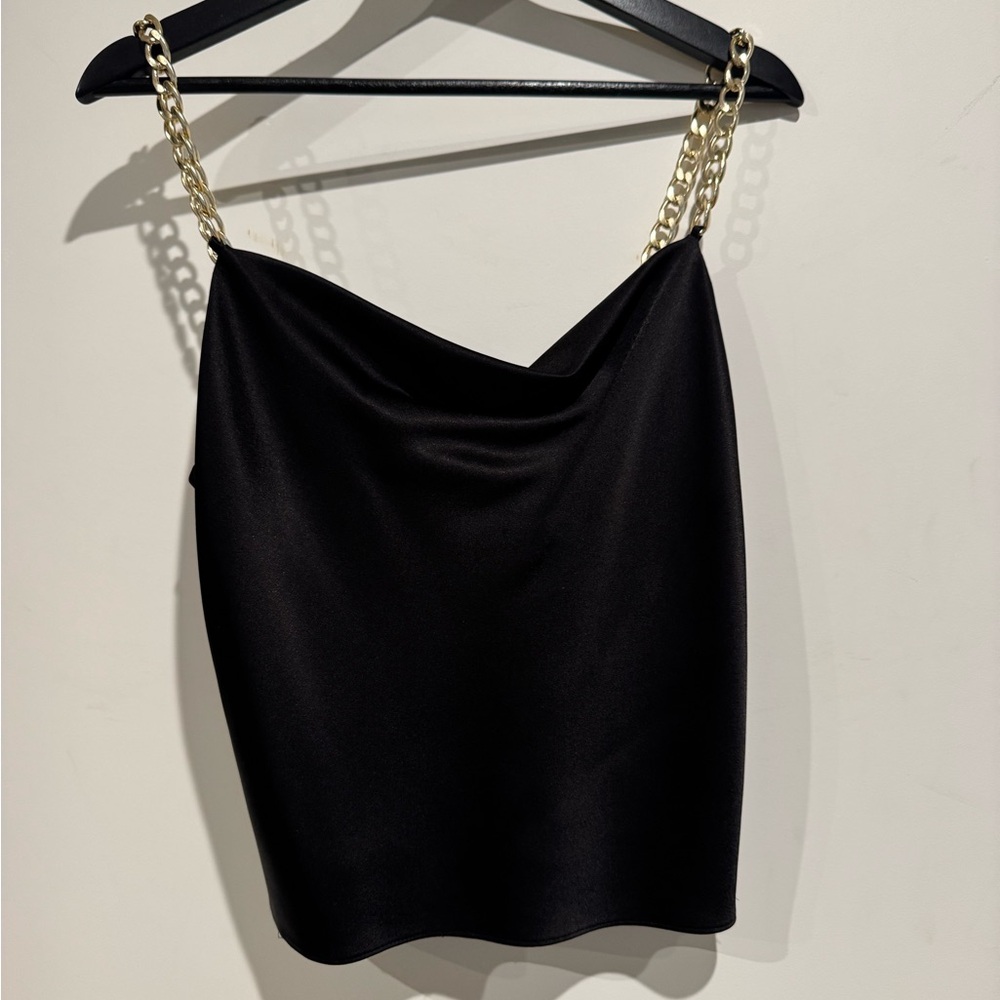 Alice + Olivia Black Camisole with Gold Chain Straps